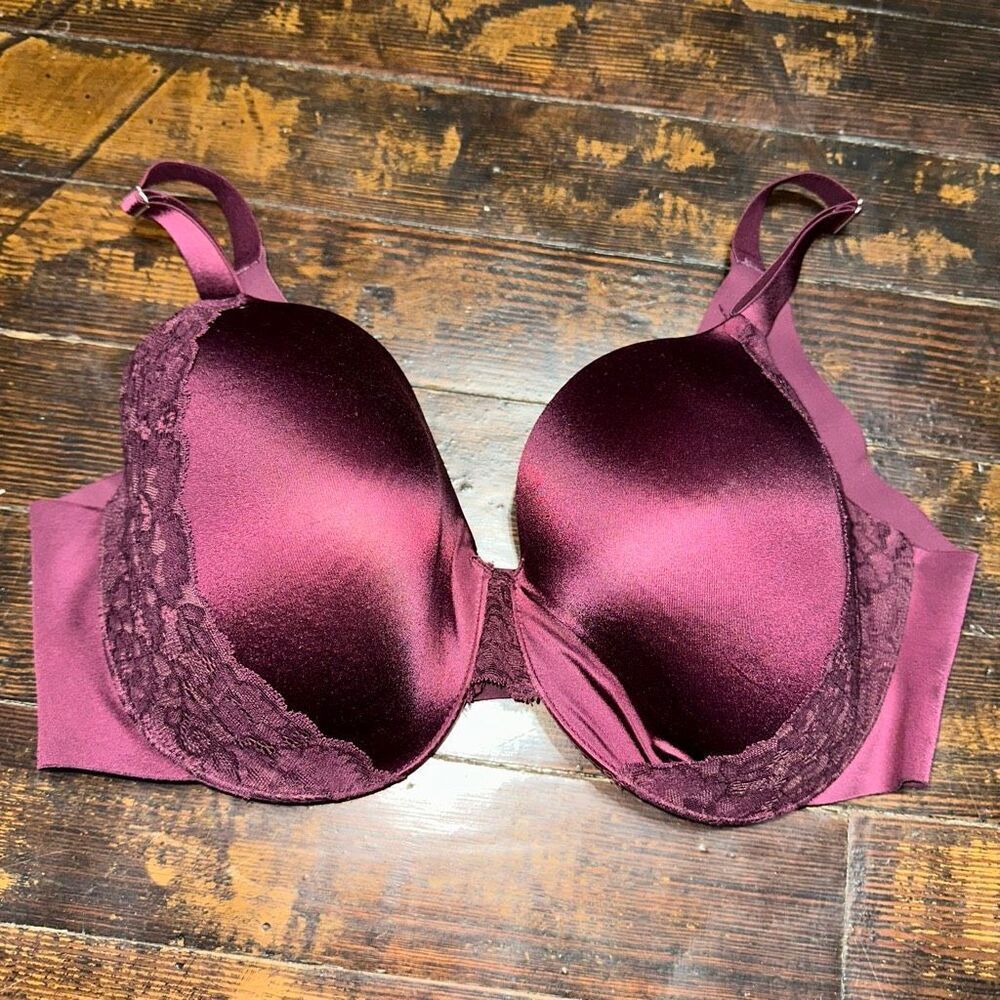 Soma burgundy Vanishing Back full coverage lace trim 40DD bra